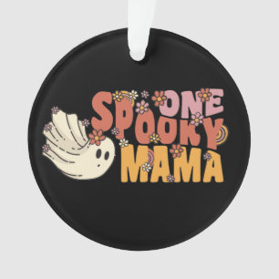 One Spooky Mama Groovy Ghost With Vintage Flowers Ornament