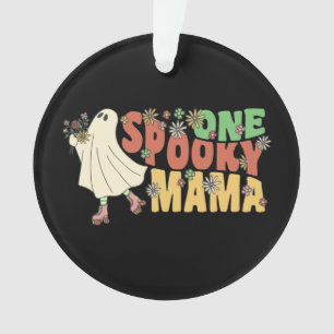 One Spooky Mama Groovy Ghost With Vintage Flowers Ornament