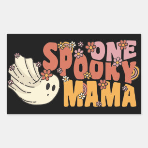 One Spooky Mama Groovy Ghost With Vintage Flowers Rectangular Sticker