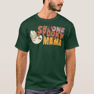 One Spooky Mama Groovy Ghost With Vintage Flowers T-Shirt