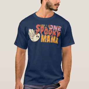 One Spooky Mama Groovy Ghost With Vintage Flowers  T-Shirt