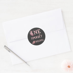 One Spooky Mama Vintage Pink Coffee Ghost Classic Round Sticker