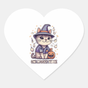 One Spooky Nurse Cat Halloween Design  Heart Sticker
