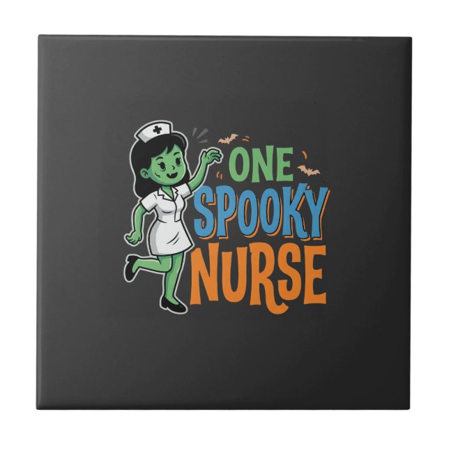 One Spooky Nurse Halloween Design Ceramic Tile (Front)