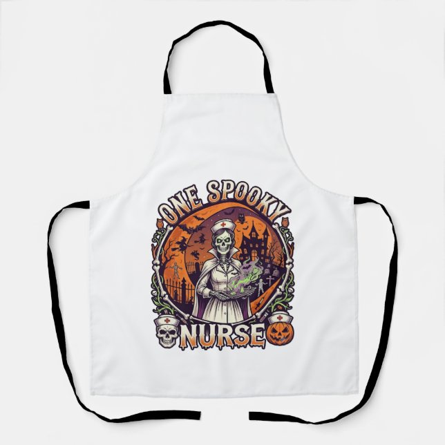 One Spooky Nurse Halloween Skeleton Potions Haunte Apron (Front)