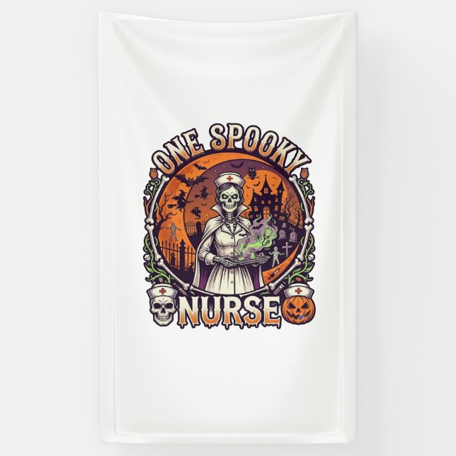 One Spooky Nurse Halloween Skeleton Potions Haunte Banner (Vertical)