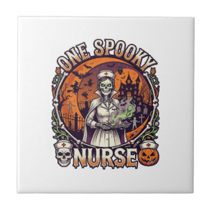 One Spooky Nurse Halloween Skeleton Potions Haunte Ceramic Tile