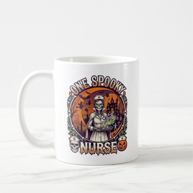 One Spooky Nurse Halloween Skeleton Potions Haunte Coffee Mug (Left)
