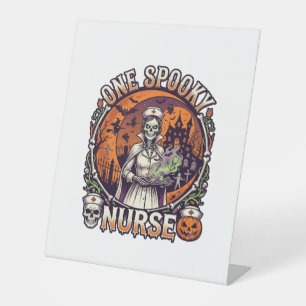 One Spooky Nurse Halloween Skeleton Potions Haunte Pedestal Sign