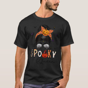 One Spooky Queen Messy Bun Grandma Pumpkin Hallowe T-Shirt