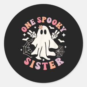 One Spooky Sister Ghost Spooky Retro Family Hallow Classic Round Sticker