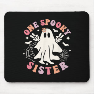 One Spooky Sister Ghost Spooky Retro Family Hallow Mouse Pad