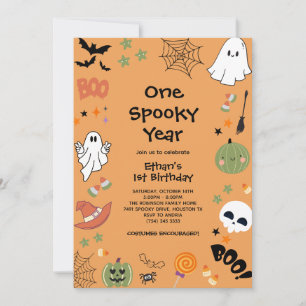 One Spooky Year Cute Halloween 1st Birthday Invitation