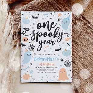 One Spooky Year Cute Halloween Ghost 1st Birthday Invitation