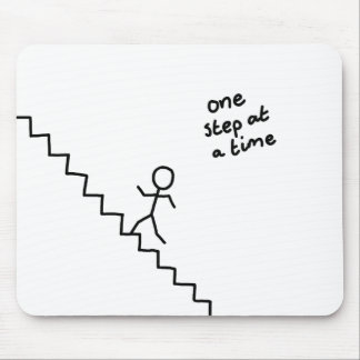 "one step at a time" stick man on stairs mousepad