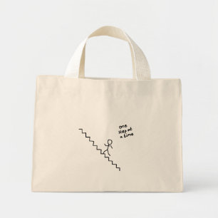 "one step at a time" stick man on the stairs bag