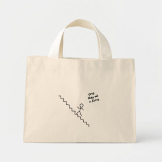 "one step at a time" stick man on the stairs bag
