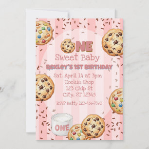 One Sweet Baby, Pink Cookie 1st birthday Invitation