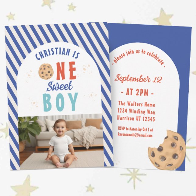 One Sweet Boy Chocolate Chip Cookie 1st Birthday Invitation (Creator Uploaded)