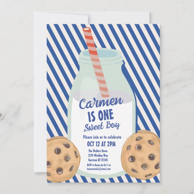 One Sweet Boy Cookie First Birthday Invitation (Front)