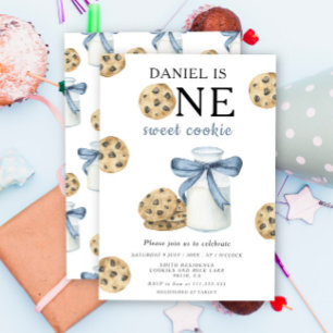 One Sweet Cookie and Milk First Birthday  Invitation