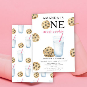 One Sweet Cookie and Milk Girl First Birthday  Invitation
