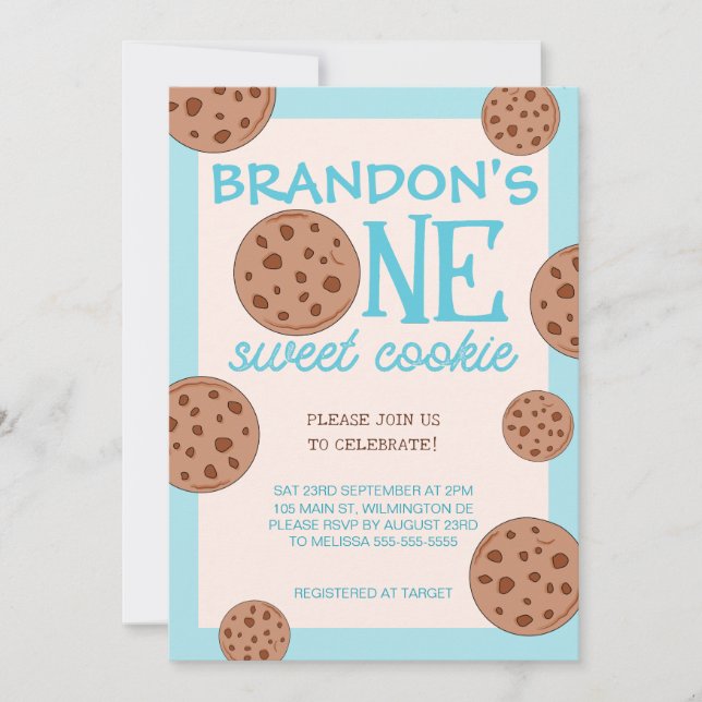 One Sweet Cookie Blue First Birthday Invitation (Front)