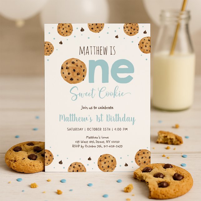 One Sweet Cookie Boy First Birthday Invitation (Creator Uploaded)