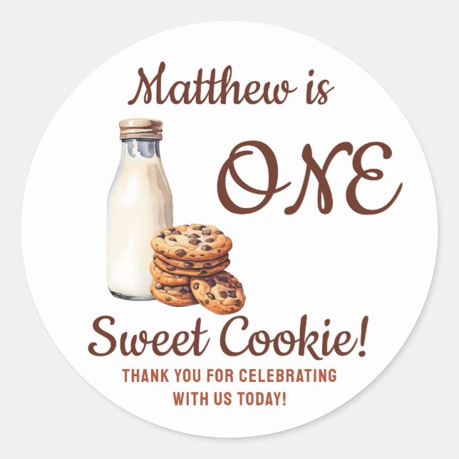 One Sweet Cookie!  First Birthday Party Classic Round Sticker (Front)
