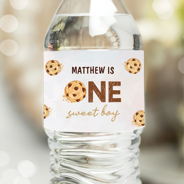 One Sweet Cookie First Birthday Party Water Bottle Label (Creator Uploaded)