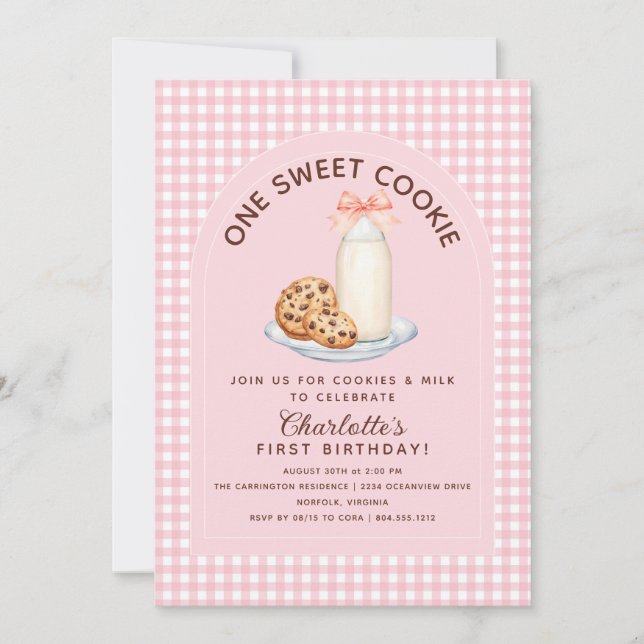 One Sweet Cookie Girl First Birthday Invitation  (Front)