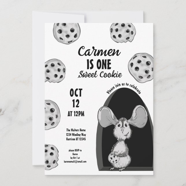 One Sweet Cookie Mouse First Birthday Invitation (Front)