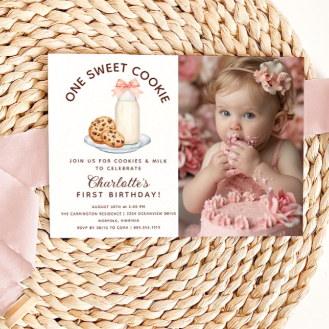 One Sweet Cookie Photo Girl First Birthday Invitation (One Sweet Cookie First Birthday Photo Invitation )