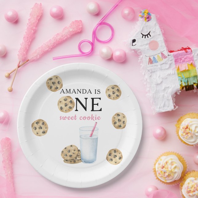 One Sweet Cookies & Milk Girl First Birthday   Paper Plate (Party)