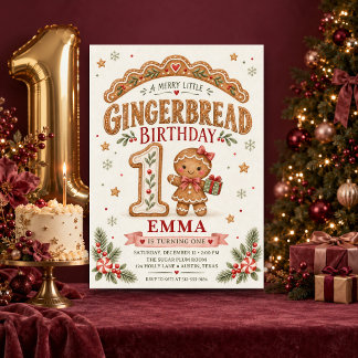 One Sweet Gingerbread Girl 1st Birthday Invitation