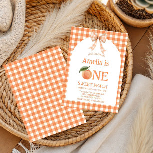 One Sweet Gingham Peach 1st Birthday invitation