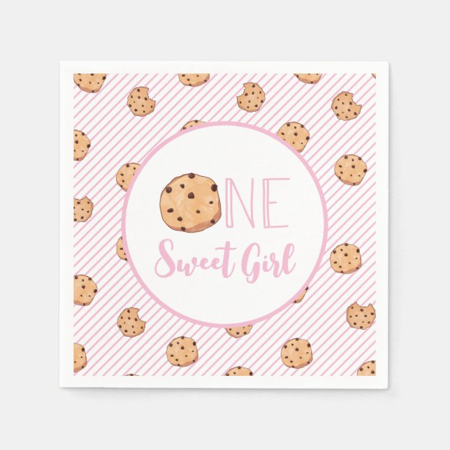 One Sweet Girl cookies and Pink stripes Birthday Napkin (Front)