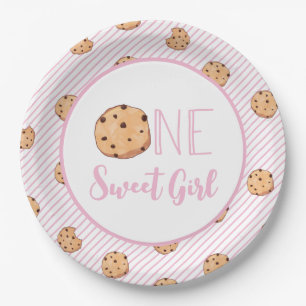 One Sweet Girl cookies and Pink stripes Birthday Paper Plate