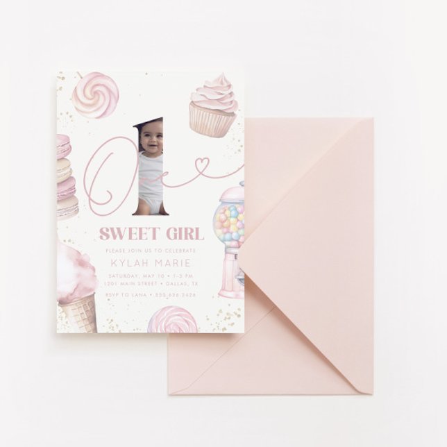 One Sweet Girl Pastel Candy 1st Birthday Invitation (Creator Uploaded)