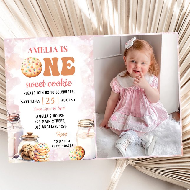 One Sweet Milk and Cookies First Birthday Photo Invitation (Creator Uploaded)