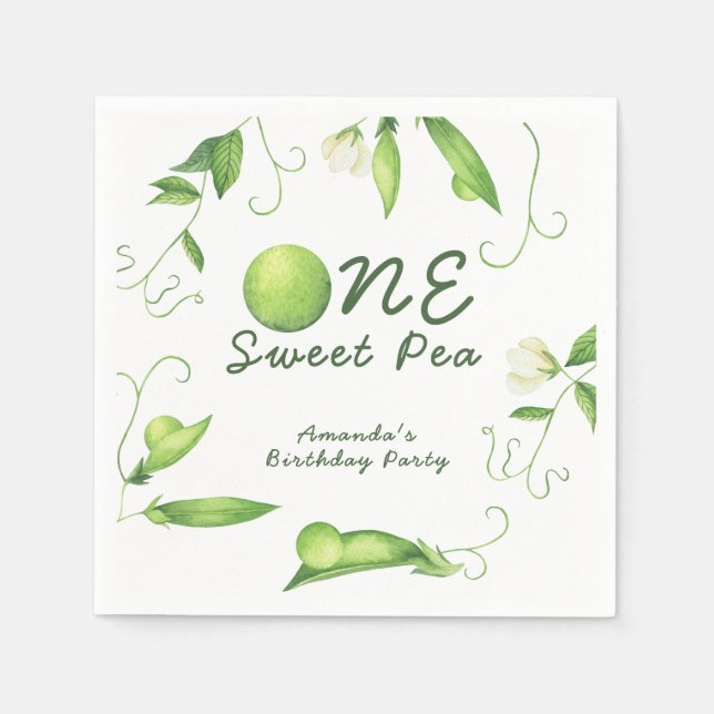 One Sweet Pea First Birthday Napkin (Front)