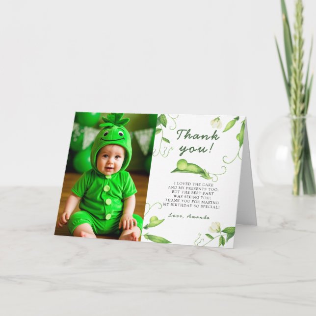 One Sweet Pea First Birthday Thank You Card (Front)