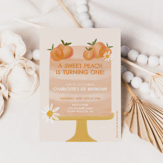 One Sweet Peach 1st Birthday Girl Boho Peach Party Invitation