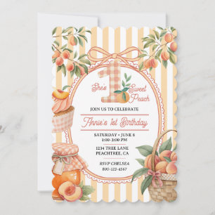 One Sweet Peach 1st Birthday Girl Cute Fruit Sweet Invitation