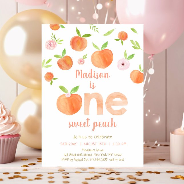 One Sweet Peach 1st Birthday Invitation (Creator Uploaded)
