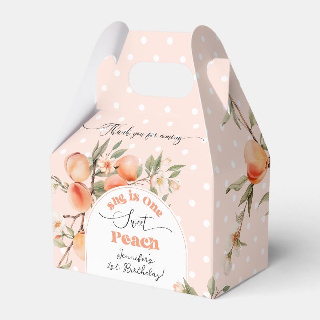One sweet peach 1st birthday party favour box (Front Side)
