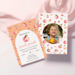 One Sweet Peach 1st Birthday Photo Invitation