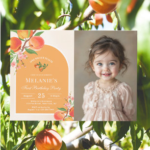 One Sweet Peach 1st Birthday Photo Invitation