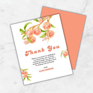 One Sweet Peach 1st Birthday Thank You Card 