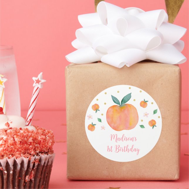 One Sweet Peach Birthday Classic Round Sticker (Party)